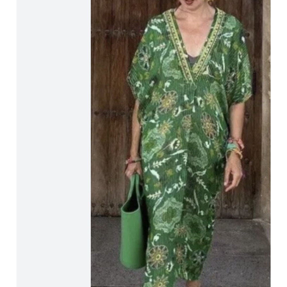 Green Floral V-Neck Women's Maxi Dress